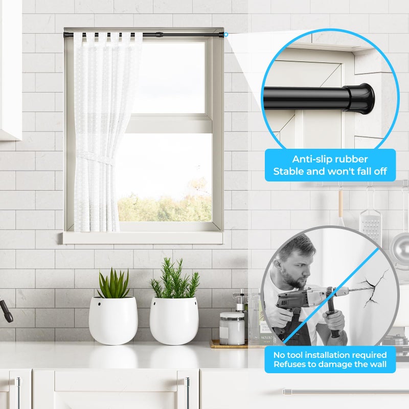 AIZESI 2PCS Tension Rods 17 to 28 inch, Black Tension Rods Adjustable Spring Tension Window Rods Short Tension Rod Expandable Pressure Rod for Shoe Rack Hanger Curtain Rod Closet Rods - Image 3